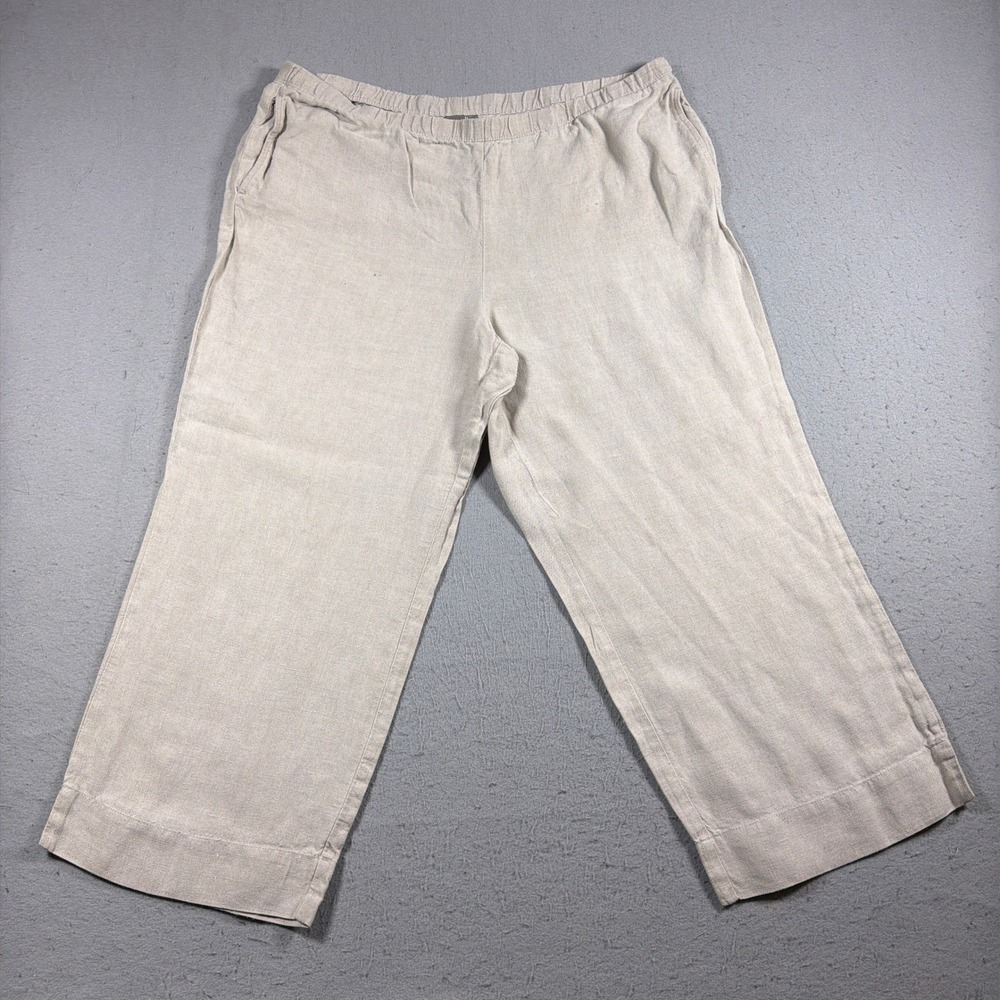 J.Jill Linen Pants Women Large Natural Beige Wide Leg Pull On‎ Casual Costal